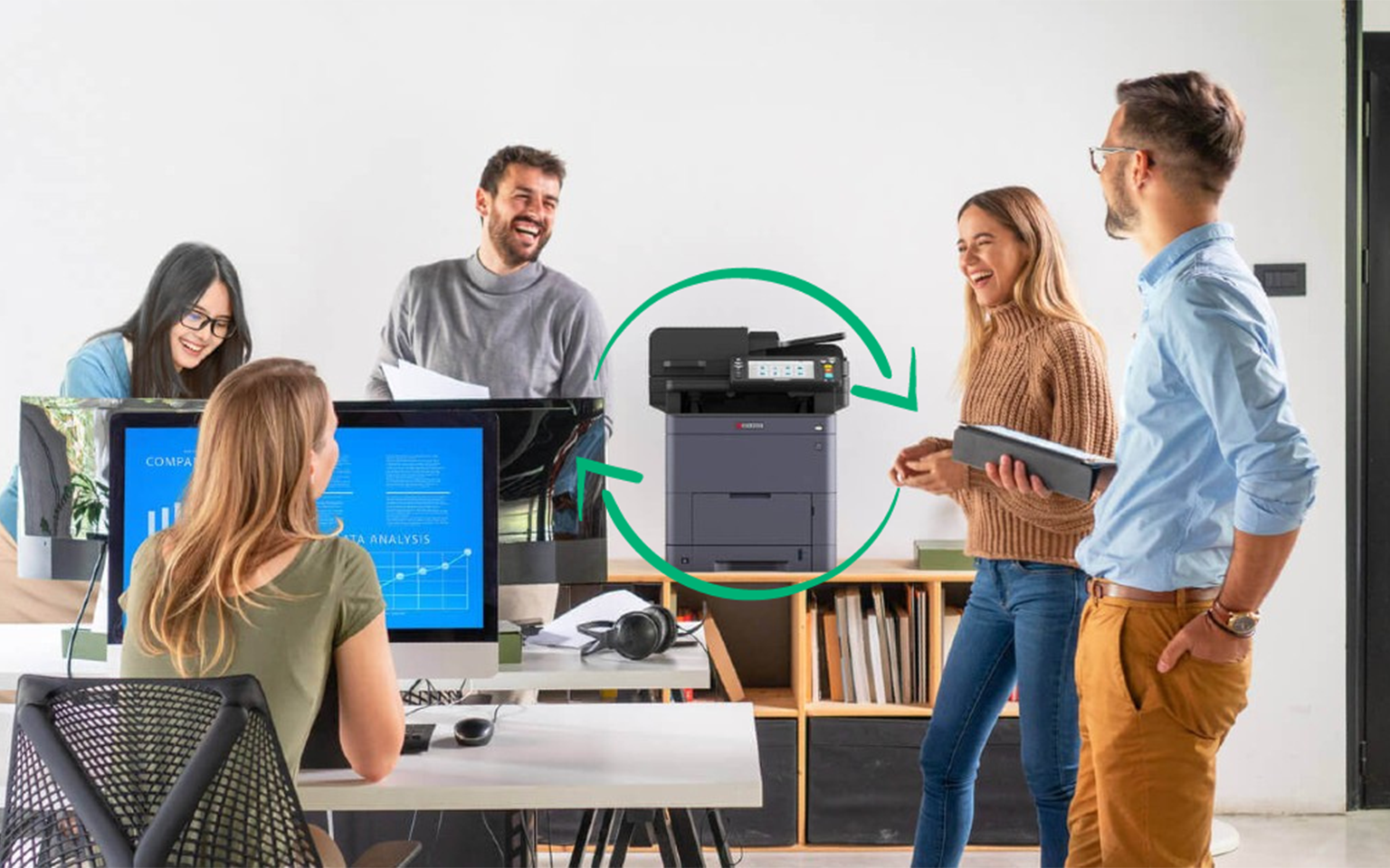 man with a computer and a girl