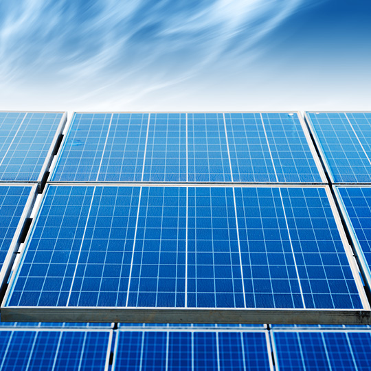 view of solar panels from below