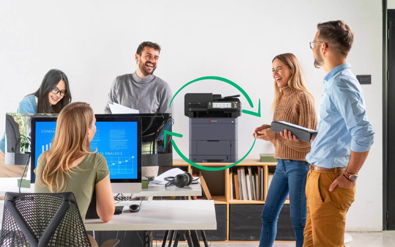 man with a computer and a girl