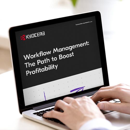 Workflow Management: The Path to Boost Profitability laptop with the ebook